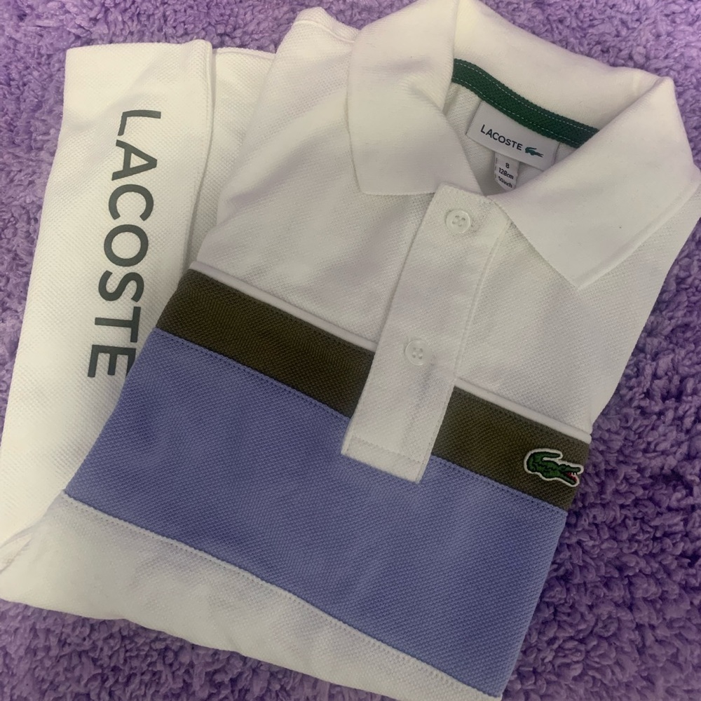 Lacoste Kids Polo Shirt in White and Lavender
